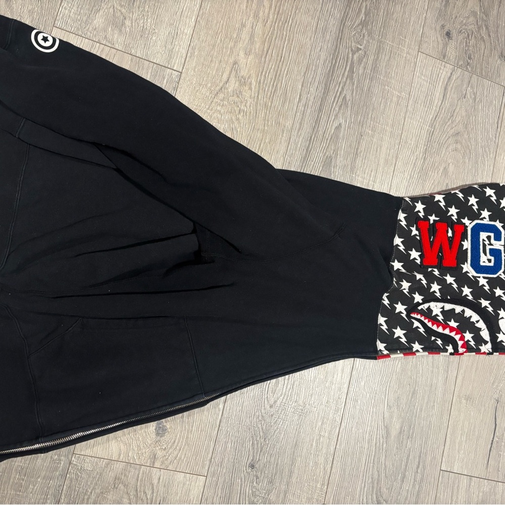Black Hoodie with Red and Blue Lettering